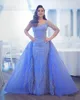 2020 Arabic Evening Dresses With Detachable Train V Neck Lace Appliques Beading Long Sleeve Sheath Prom Dress Party Plus Size Women Gowns