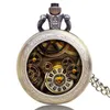 Steampunk Antique Gear Roma Numbers Case Analoog Quartz Zakhorloge Heren Dames Klok met ketting Ketting Gift Ancient Collectibles