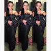 Czarne Długie Rękawy Suknia Wieczorowa z aplikacjami Sheer Neck Sheath Robe de Soiree Formalne sukienki dla kobiet