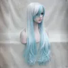Mode vit och ljusblå mix anime cosplay kostym 32 "lång wavy peruk