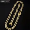 15mm Miami Link Chain Necklace Men Rhinestone Shiny Ice Out Cuban Bracelet Silver Gold Color Choker Necklaces Hip Hop Jewelry