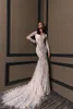 Crystal Design Mermaid Wedding Dresses With Luxury Feathers Jewel Neck Bridal Gowns Long Sleeves Sweep Train Wedding Dress Custom