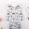2020 Baby girls outfits Off Shoulder Tassel Lace Alpaca cactus print Tops+shorts 2pcs/set 2019 summer Boutique kids Clothing Sets C6098