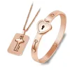 Valentine's Day Gift A Couple Jewelry Sets Stainless Steel Love Heart Lock Bracelets Bangles Key Pendant Necklace Couples237v
