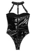 إمرأة نوم ازياء مثير الرقص clubwear wetlook براءات جلدية الرسن الرقبة السامي قص strappy التمثال تيدي ارتداءها