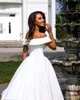 New Elegant Plain Satin Wedding Dresses Boho A Line Off Shoulder Trem da varredura de manga curta Vestidos de noiva Plus Size Robe de mariee