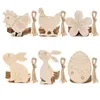 Easter Wooden Tag With Rope Hanging Pendant Ornament Easter Egg Bunny Flower Home Decoration Party Supplies XBJK2002