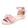 Hot Sale-Muqgew Fashion Solid Färg Flock Peep Toe Bow Flat Heel Hasp Sandaler # 1211