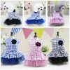 Pet Plaid princess dress Pet Dog bow Shirt Tops Summer Teddy Pet Dog Clothes Dogs Apparel drop ship