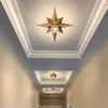 Full Copper Star Ceiling Light Fixture American Style Octagonal Dome Light Simple Balcony Porch Aisle Stairs Kitchen Ceiling Lamp