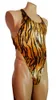 G7284 Mens Thong Back Bodysuit Swim Fabric Stretchy High Cut X Back Onesie Tiger Animal Prints