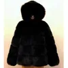 Abrigo de invierno de manga larga con capucha de piel para mujer 2022, abrigo de invierno informal azul marino para mujer, chaqueta cálida gruesa de imitación, Fourrure Femme1