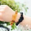 Lucky Feng Shui Brave Charms Black / Yellow Glass Pixiu Natursten Beads Armband för kvinnor / män Unisex