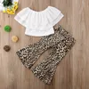 Baby Girls Sets Fashion Off Shoulder Lace Top+Eopard Flare Trousers 2pcs Set Girls Clothing Toddler Boutique Costume