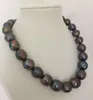 14-15mm Tahitian Barock Black Green Red Multicolor Pearl Necklace 18 "