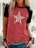 Женщины Star с коротким рукавом Дизайнер Женский Строчка Повседневный Printed Streetwear дамы Tshirt Топы вокруг шеи Pentagram футболочку одежды