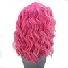 Moda 14-26 polegada Natural Ondulado Rosa Vermelha Onda Longa Perucas Misture Peruca Dianteira Do Laço Sintético Resistente Ao Calor Da Fibra Do Cabelo Partido Cosplay Peruca 10 cores