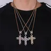 18K Gold & Rose Gold CZ Cubic Zircon Big Cross Necklace Twist Chain Personalized Full Diamond Pendant Hip Hop Jewelry Birthday Gifts for Men