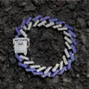 The latest high-quality Cuban chain 15mm micro-inlaid color zircon strip men's Bracelet hip hop fashion jewelry wholesale