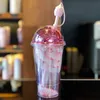 Original Starbucks Sakura budding Pink straw coffee cup Cherry Blossom Plastic cold water cup for out door sport Accompanying cup285W