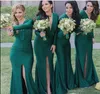 Mode Emerald Green Mermaid Lange bruidsmeisjesjurken Deep V Neck Sweep Train lange mouwen Formele avond prom feestjurken Side spli 252f