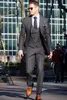 Moda Gri Damat Smokin Tepe Yaka Groomsmen Erkek Gelinlik Popüler Adam Ceket Blazer 3 Parça Suit (Ceket + Pantolon + Yelek + Kravat) 1025