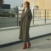 새로운 도착 양모 겨울 코트 겉옷 여성 X-Long 턴 다운 칼라 두꺼운 따뜻한 캐시미어 모직 Overcoat G92681