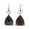 Bijuterias étnico Feather Retro Dangle Brincos Exotic Tassel da pena do pavão brincos para mulheres