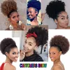 Afro Kinky Curly Hair Bun Wrap Drawstring High Puff Ponytail Short Updo for Natural Hair With 2 Clips #4