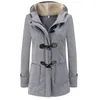 Mulheres Moda Outono mistura de lã casaco de lã Overcoat encapuçado das senhoras de manga comprida Collar Jacket Brasão Slim Fit Zipper Outwear YF158