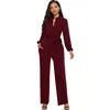 Mulheres Jumpsuit solta perna larga Moda manga comprida Romper sólidos retas Jumpsuits fatos para brincar Lady High Street geral calças