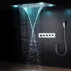 Bathroom Rain Shower Set Luxury Shower Kit Faucets Waterfall Square LED ShowerHeads Cold And Hot Diverter Valve With HandShower