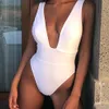 Sexy Vneck Onepiece Swimsuit Women High Taist Thong Women039S Swimwear 2019 Monokini Simple Black White Bathing Bathing 3026825099