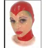 Máscara de Látex Preto vermelho com rosto transparente Látex Hoods Voltar Zipado trajes da máscara adereços