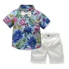 Nowa Moda Baby Boys Floral Suit V-Neck Krótki Rękaw Koszula + Spodenki Pant 2 sztuk Odzież Ustawia Dzieci Boy Summer Casual Outfit