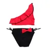 Kids Girl Swimsuit Ruffles Bow Child Swimwear Two Piece Girls Beach Bikini Sets Beach Bathing Suits 4 Colors Optional WZWYW39113124173