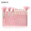Zoreya 10 Sztuk Crystal Pink Makeup Brushes Concealer Foundation Eyeshadow Fan Lip Pop Make Up Brush Sets Tool