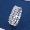 Luxury Female White Leaf Plant Ring 925 Sterling Silver Bridal Engagement Ring Vintage Wedding Band Rings for Women