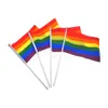 Arco iris Gay Pride Bank Bandera 21 * 14 cm Mano creativa Mini bandera Portátil ondulado Handhold Withing Home Festival Party Decor 500pcs T-Lla964
