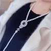 Damen-Modeschmuck, Mikro-Intarsien-Zirkon-Zubehör, 8–9 mm weiße Süßwasserperlen-Halskette, Pullover-Kette, 47 + 25 cm lang