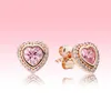 Pink Sparkling Heart Stud Earrings luxury designer Rose gold plated Jewelry for Pandora 925 Silver Love hearts Earring with Original box