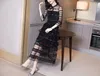 2020 New Summer Women Mesh Lace Dress Casual Slim Bow Tie Neck Patchwork Hollow Out Ruffles Dresses Women A-line Vestidos S86