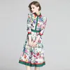 New Runway Floral Designer Dress Plus Size Womens Fashion Printed Lantern Sleeve Ladies Pleated Dresses Slim Elegant Office Shirt 4717223