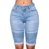 Calça jeans curta skinny feminina, cintura alta, elástica, verão, comprimento do joelho, curvilínea, calça curta 5910728