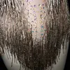 Sparkly ouro borla bodysuit rhines outfit glisten grânulos traje de uma peça dança wear cantor palco collant cocar macacão bodysuit6767362