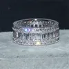Märke 925 Silver Pave Radiant Cut Full Multicolor Gemstone Ring För Kvinnor Eternity Band Engagement Wedding Rings Finger
