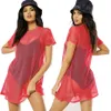 Sukienki swobodne Haoyuan Fishnet siatka Sheer T Shirt Sukienka Neon zielona różowa pomarańczowa plaża na letniej ubrania dla kobiet mini dresse243p