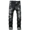 Unieke mannen gescheurde slim fit jeans mode ontwerper gewassen motocycle heren denim broek lambrised hip hop biker straatkleding broek 1050