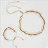 Natural Shell Pärlor Armband Halsband Kokare Kvinnor Handgjorda Drawstring Tie Knot Alloy Choker Hand Chain Armband Set för Teen Girl