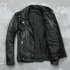 Дизайнерская мужская куртка оригинального качества Черные мужские байкерские кожаные куртки Пальто Двойная диагональная молния из воловьей кожи Slim Fit Короткие мотоциклетные пальто Мужские топы